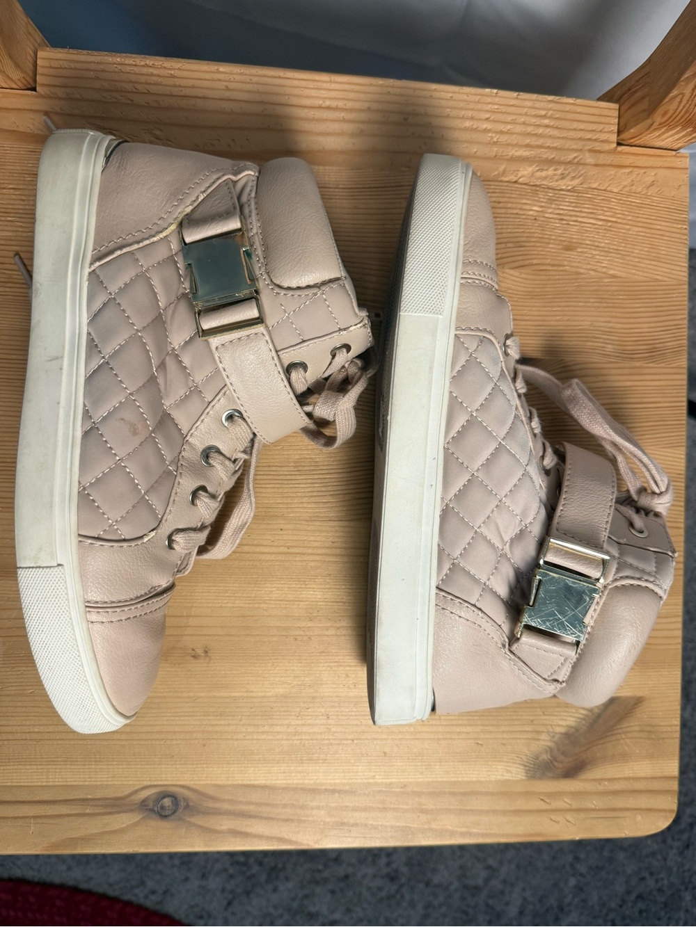 Aldo Quilted High-Top Sneakers in Pale Pink